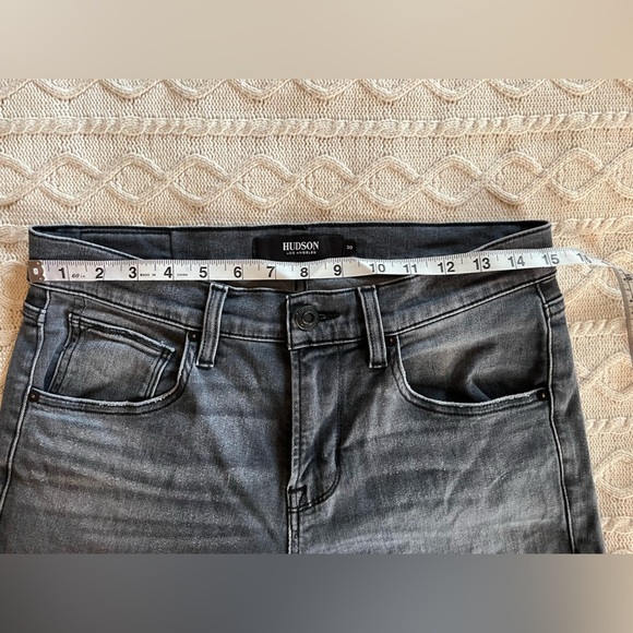 Hudson Los Angeles Charcoal Gray Straight Distressed Designer Jeans Size 30 - Picture 9 of 16